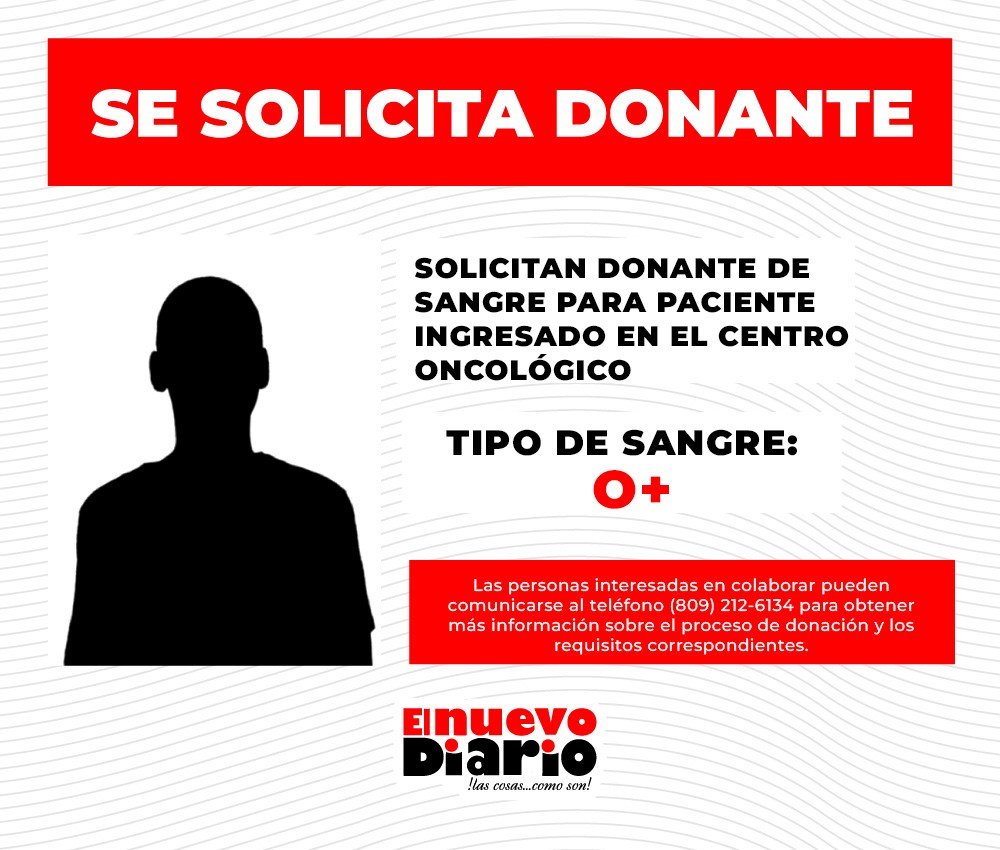 Piden donantes O+ para paciente ingresado en el Instituto de Oncología Dr. Heriberto Pieter